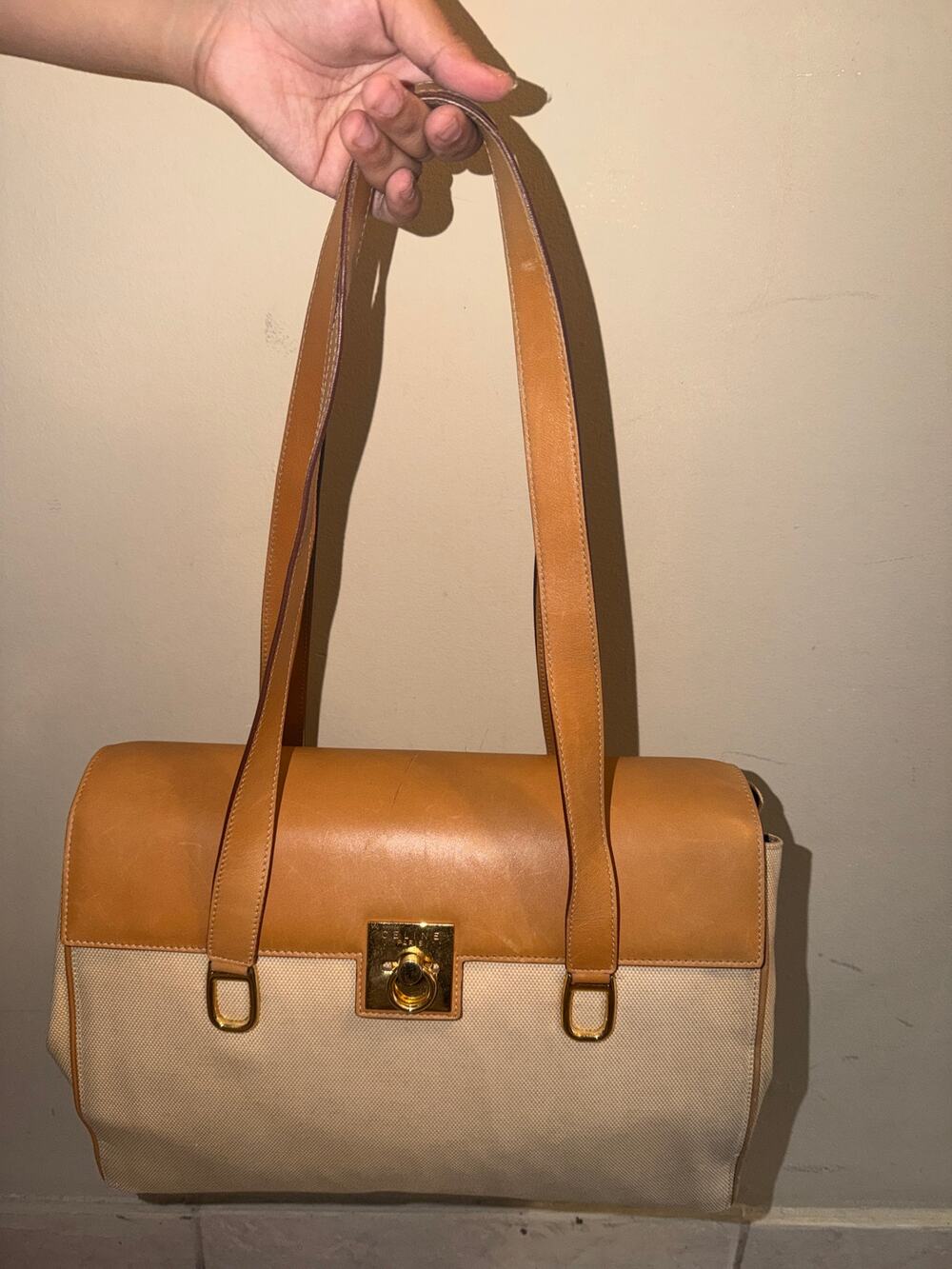 Authentic Vintage CELINE Paris Shoulder Bag Canvas Leather MC99/1 Italy